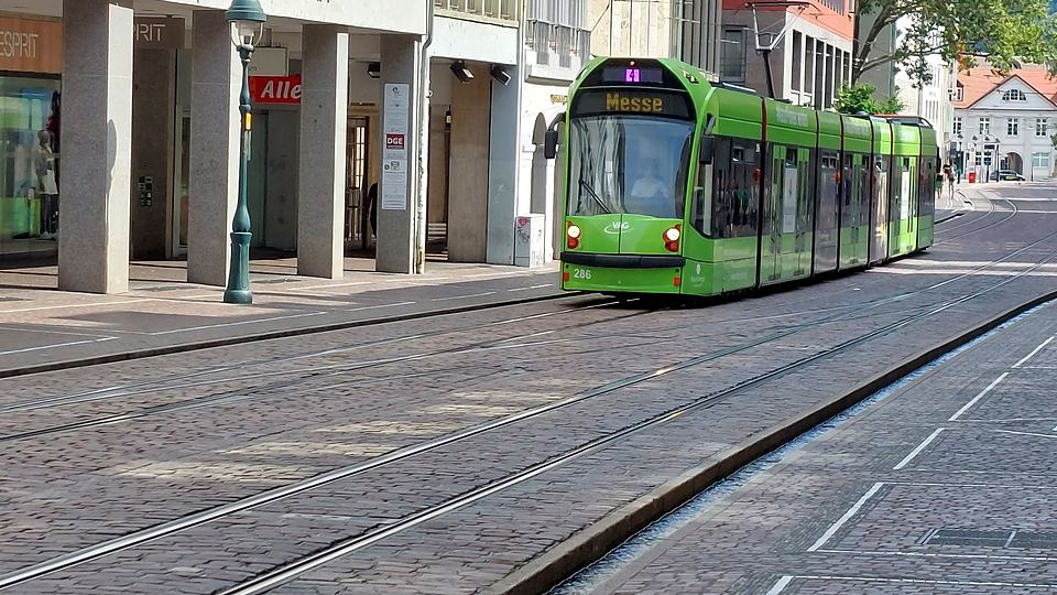 Freiburg, the tram in the city centre