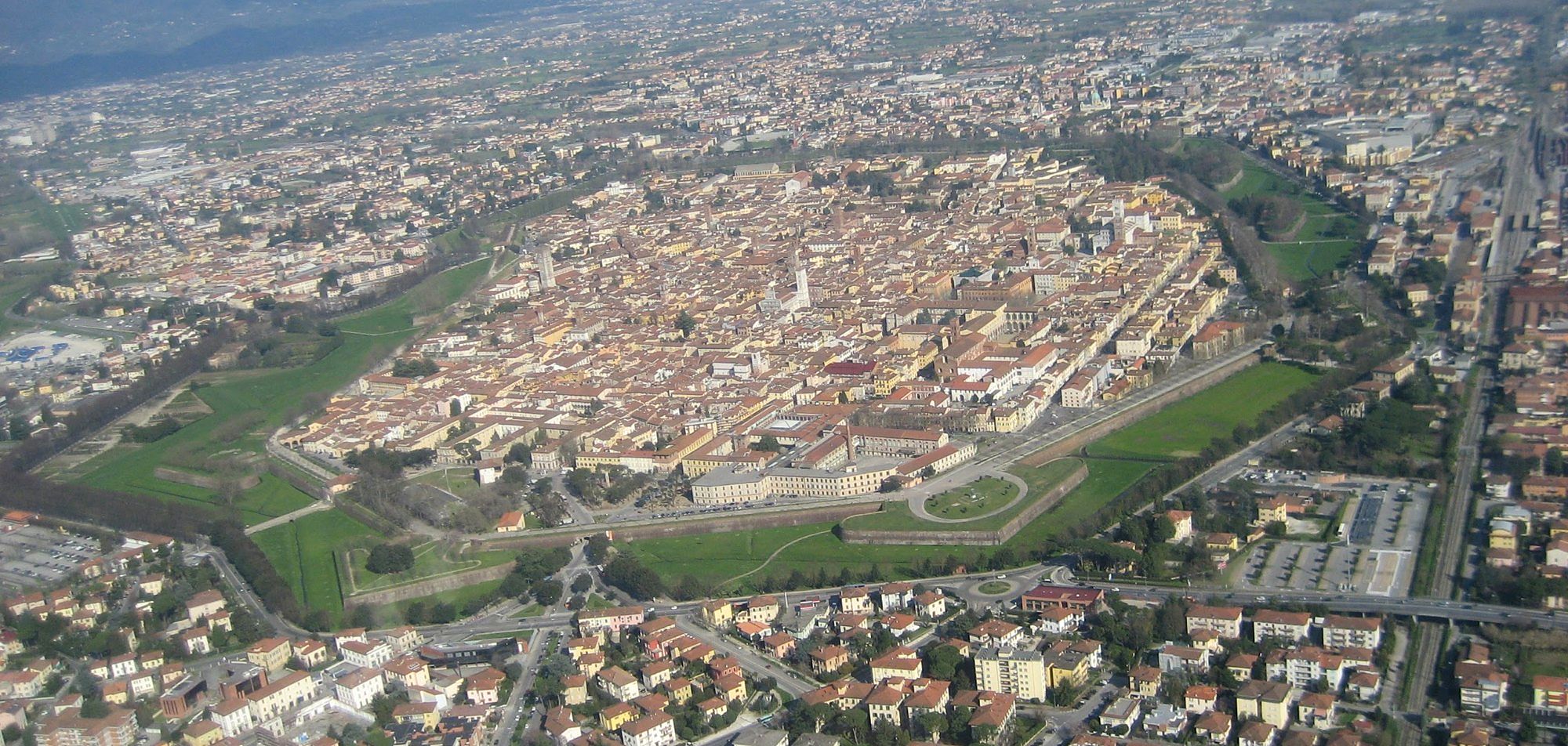Aerial view of Lucca and its walls